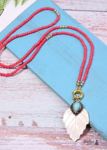 Boho Necklace, Blue Colorful Leaf Shell